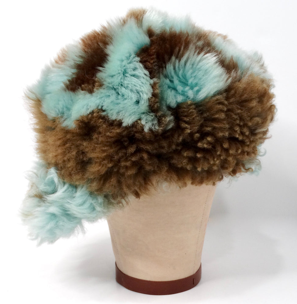 Prada Teal & Brown Dyed Sheep Fur Baseball Cap