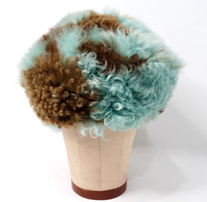 Prada Teal & Brown Dyed Sheep Fur Baseball Cap