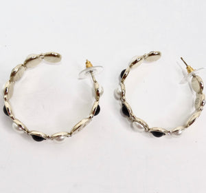 Chanel CC Faux Pearl Obsidian Crystal Hoop Earrings