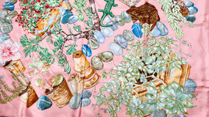 Hermes "Jardin Secret" 90 cm Pink Garden Print Silk Scarf