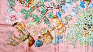 Hermes "Jardin Secret" 90 cm Pink Garden Print Silk Scarf