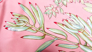 Hermes "Jardin Secret" 90 cm Pink Garden Print Silk Scarf