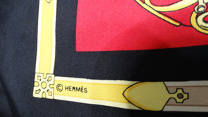 Hermes Vintage "Les Muserolles" 90 cm Red Knight Print Silk Scarf