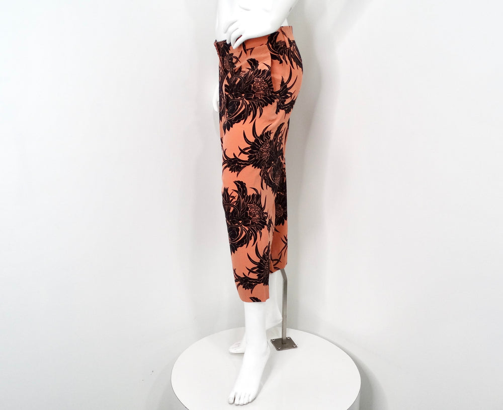 Prada Pink Hibiscus Print Cropped Silk Trousers circa 2014
