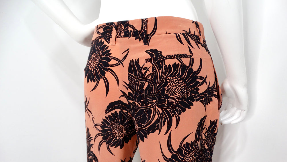 Prada Pink Hibiscus Print Cropped Silk Trousers circa 2014