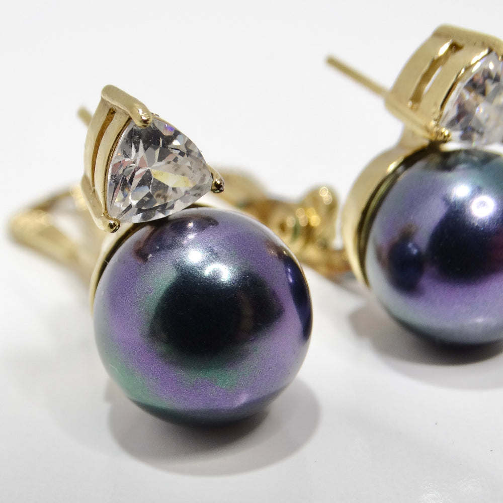 1980s Iridescent Pearl Rhinestone Earrings