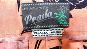 Prada Pink Hibiscus Print Cropped Silk Trousers circa 2014