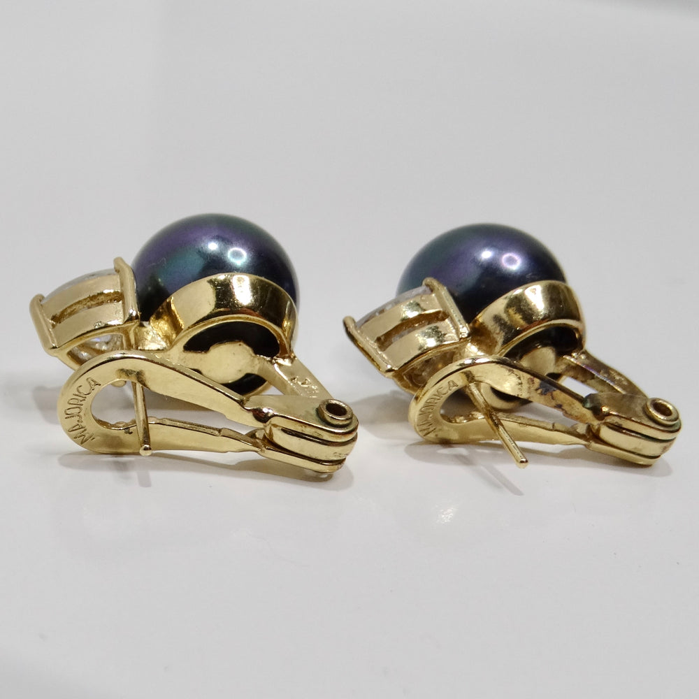 1980s Iridescent Pearl Rhinestone Earrings