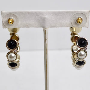 Chanel CC Faux Pearl Obsidian Crystal Hoop Earrings