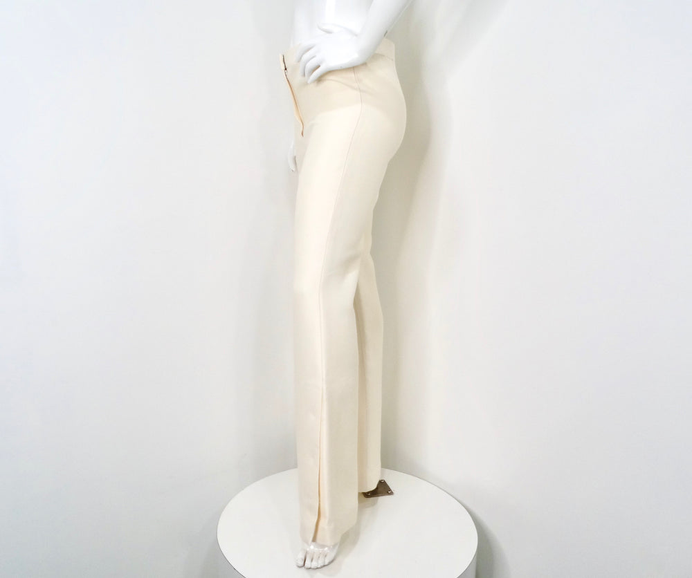Celine High-Rise Cream Wide Leg Flare Trousers