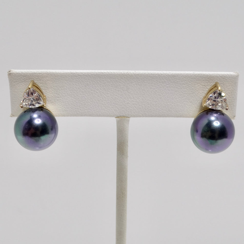 1980s Iridescent Pearl Rhinestone Earrings