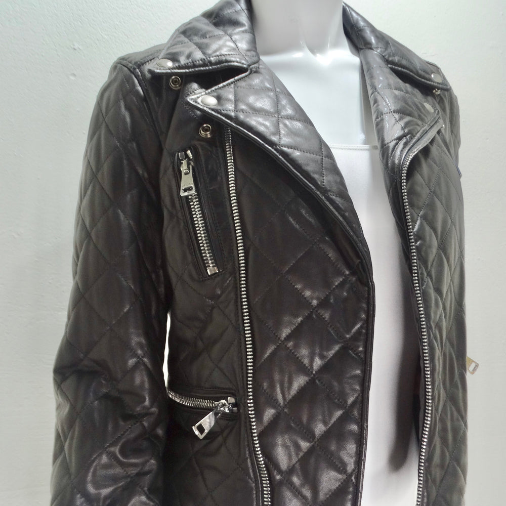 Gucci Black Leather Pearl Logo Moto Jacket