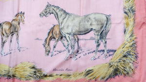 Hermes x Xavier De Poret 1960 "Les Poulains" 90 cm Horse Print Cashmere Scarf