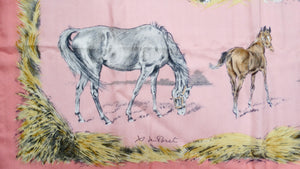 Hermes x Xavier De Poret 1960 "Les Poulains" 90 cm Horse Print Cashmere Scarf