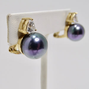 1980s Iridescent Pearl Rhinestone Earrings