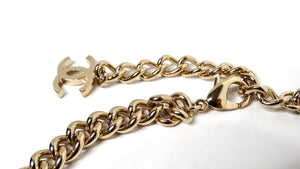 Chanel 2022 Gold-Tone Black & White Logo Charm Chain Link Necklace