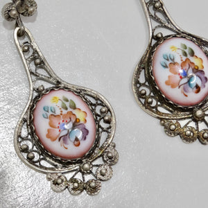 Victorian Floral Porcelain Dangle Earrings