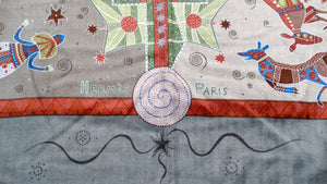 Hermes "Reve d'Australie" 140 cm Grey Cashmere & Silk Print Shawl