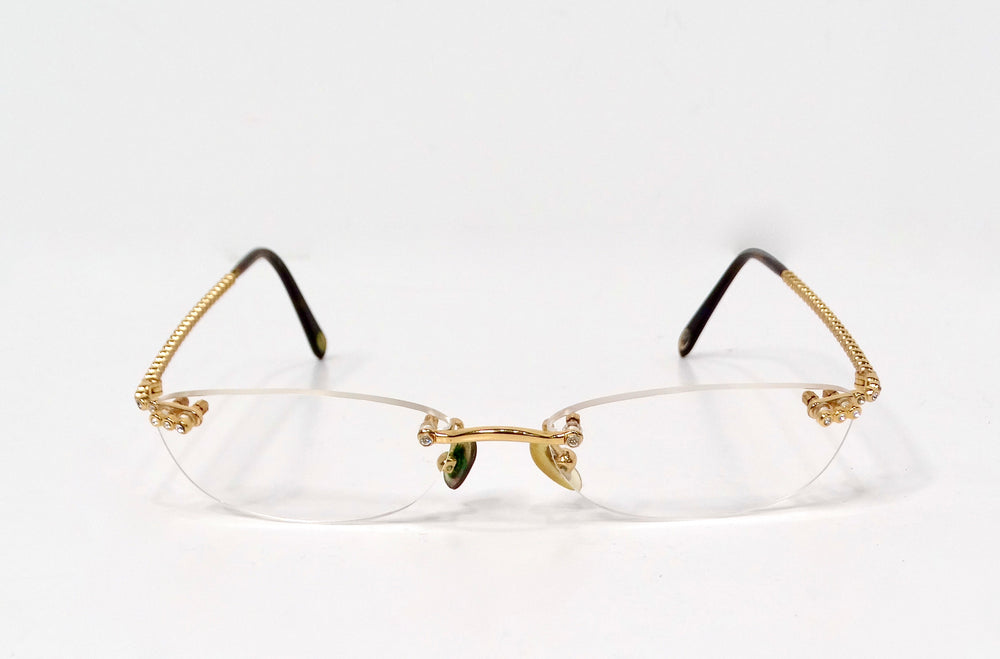 Tiffany & Co. Clear Gold Plated Rimless Eyeglasses With Crystal Details