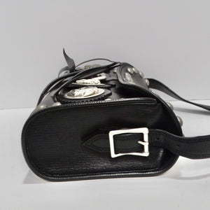 Kieselstein-Cord Black Leather Silver Twin Coin Messenger Bag