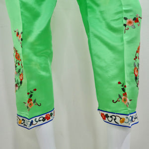 1970s Bright Green Satin Chinese Pajamas
