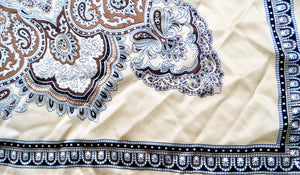 Tan Bohemian Paisley Bandana Print Silk Scarf