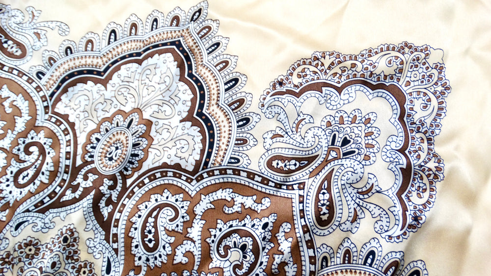 Tan Bohemian Paisley Bandana Print Silk Scarf