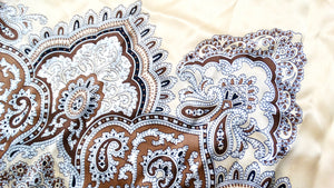 Tan Bohemian Paisley Bandana Print Silk Scarf