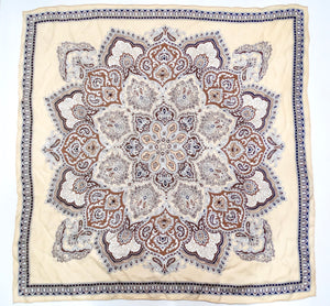 Tan Bohemian Paisley Bandana Print Silk Scarf