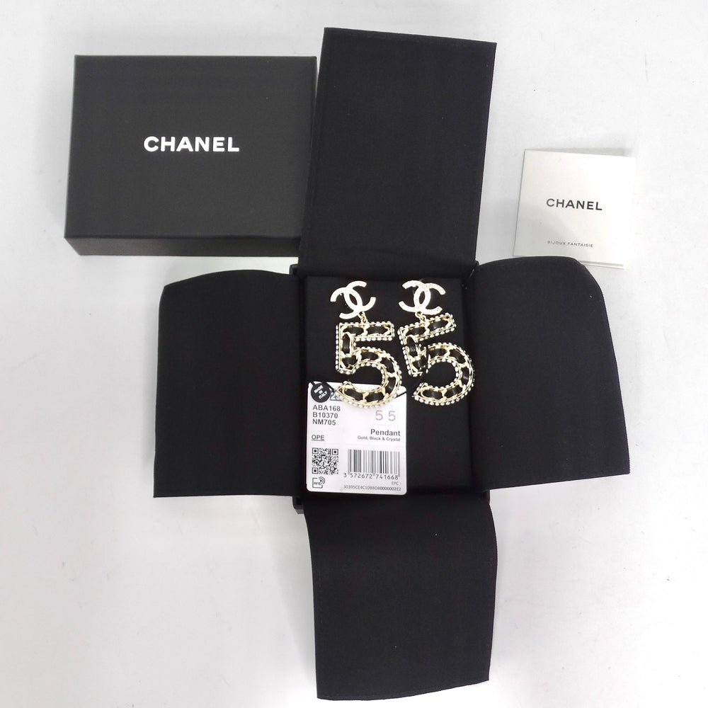 Chanel 2023 Crystal Lambskin Chain CC No. 5 Drop Earrings