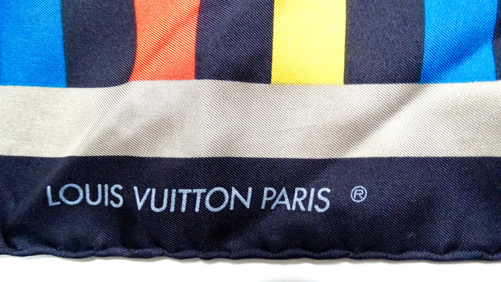 Louis Vuitton x Sol LeWitt "Undertow" Primary Stripe Print Silk Scarf circa 1988