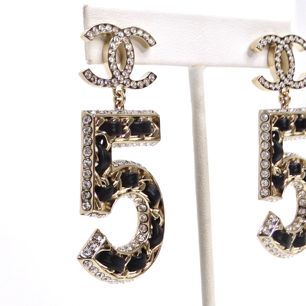 Chanel 2023 Crystal Lambskin Chain CC No. 5 Drop Earrings – Vintage by Misty