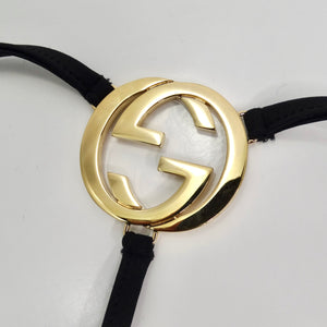 Gucci Gold Tone GG Logo G String Black Bikini