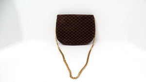 Gucci 1970s Brown Suede OG Monogram Blondie Gold-Tone Logo Mini Crossbody Bag