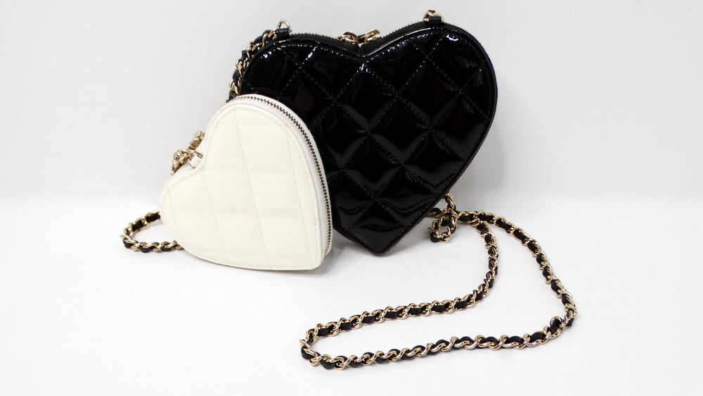 Chanel 2023 Black & White Quilted Patent Leather Crossbody Mini Novelty Bag