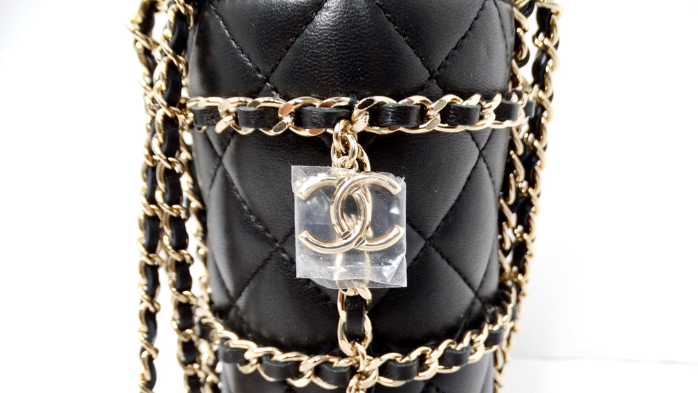 Chanel 2020 Black Quilted Lambskin Leather & Gold-Tone Metal Water-Bottle Bag