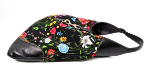 Gucci Large Flora Print Canvas & Black Leather Jackie Hobo Bag