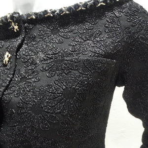 Chanel Embroidered Camellia Two Pocket Off Shoulder Button Jacket
