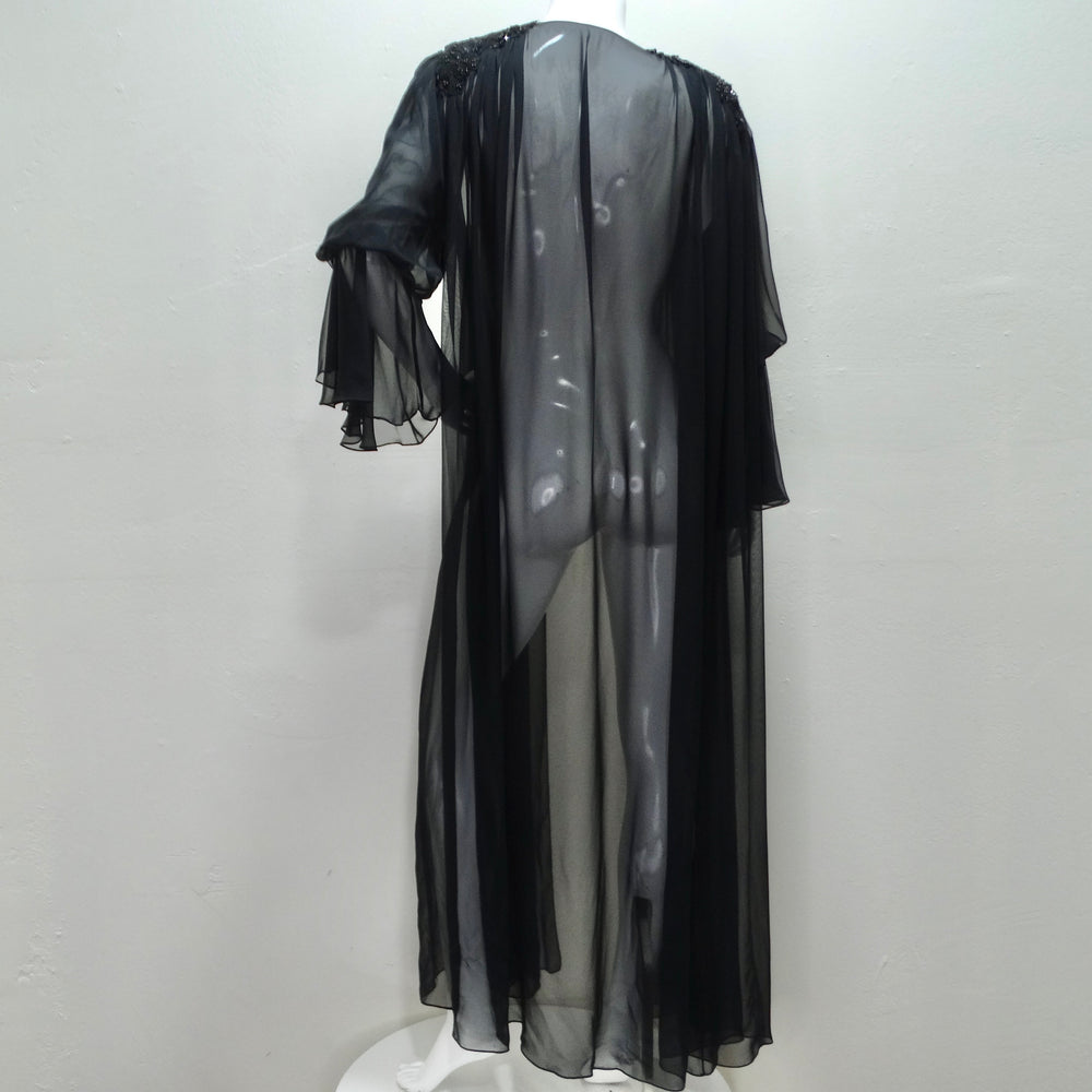 1980s Black Sheer Embellished Robe