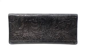 Fendi Floral Embossed Black Leather Top Handle Flapbag circa 1970s