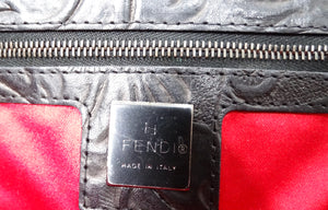 Fendi Floral Embossed Black Leather Top Handle Flapbag circa 1970s