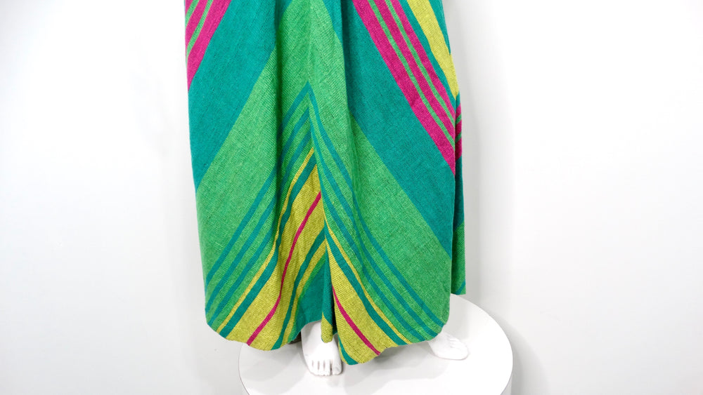 Rikma 1970s Green Multicolor Macrame Handmade Cotton Halter Maxi Dress