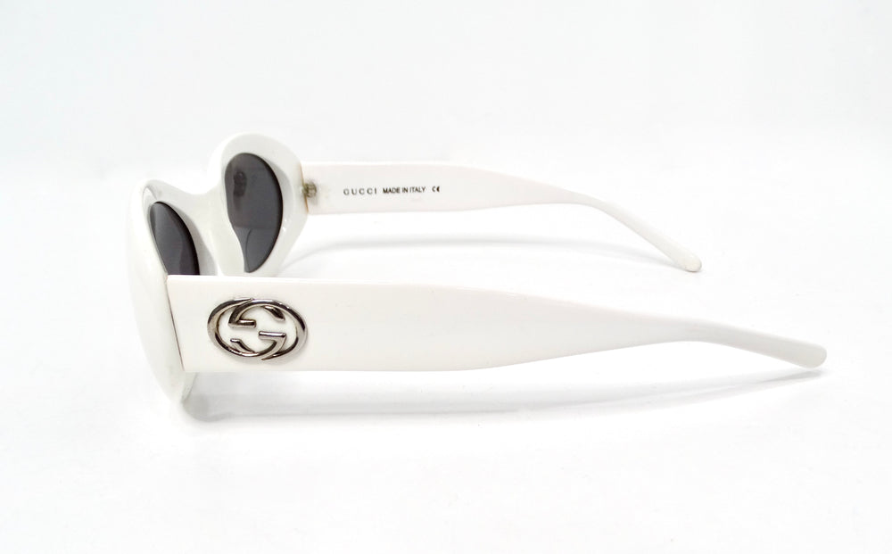 Gucci White Oval Goggle Style GG Tinted Sunglasses circa Y2K