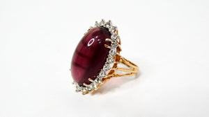 1990s 18k Gold Plated Synthetic Amethyst Crystal Surrounded Oval Cocktail Ring