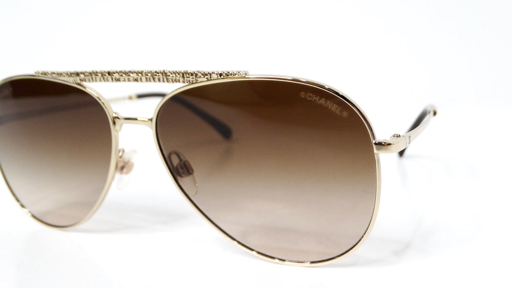 Chanel 4231 Pilot Gold-Tone Metal Frame & Brown Tinted Lens Aviator Sunglasses