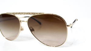 Chanel 4231 Pilot Gold-Tone Metal Frame & Brown Tinted Lens Aviator Sunglasses