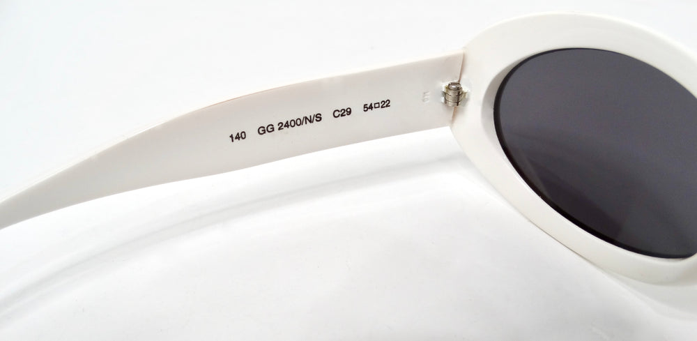 Gucci White Oval Goggle Style GG Tinted Sunglasses circa Y2K
