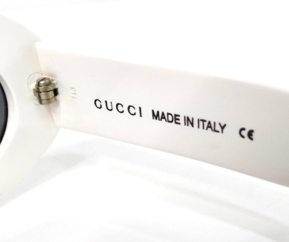 Gucci White Oval Goggle Style GG Tinted Sunglasses circa Y2K