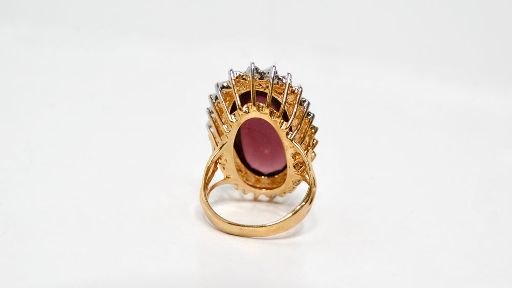 1990s 18k Gold Plated Synthetic Amethyst Crystal Surrounded Oval Cocktail Ring