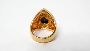 1990s 18k Gold Plated Synthetic Lapis & Crystal Teardrop Cocktail Ring